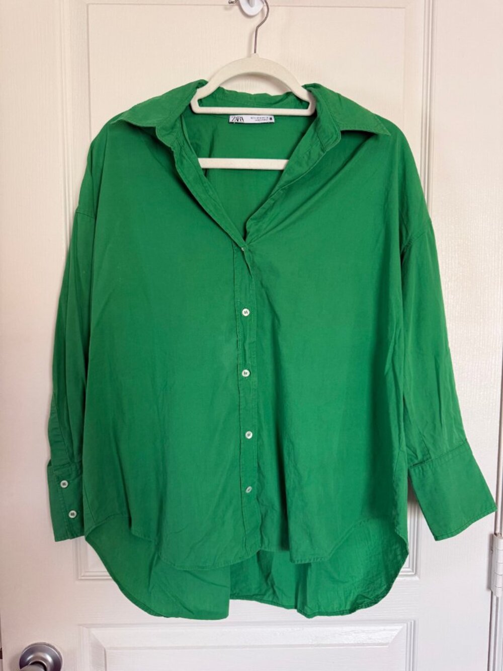 Zara Oversized Button-Down Shirt — Kelly Green — Size S